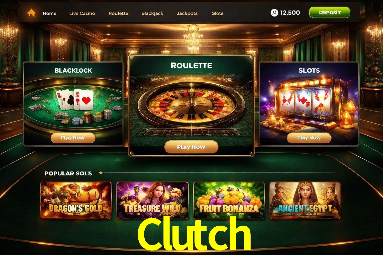 Vista de la plataforma Clutch Casino mostrando categorías organizadas de juegos en línea